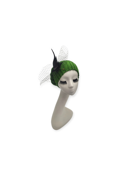 Miss Hat Handmade Green Fes with Removable Veil