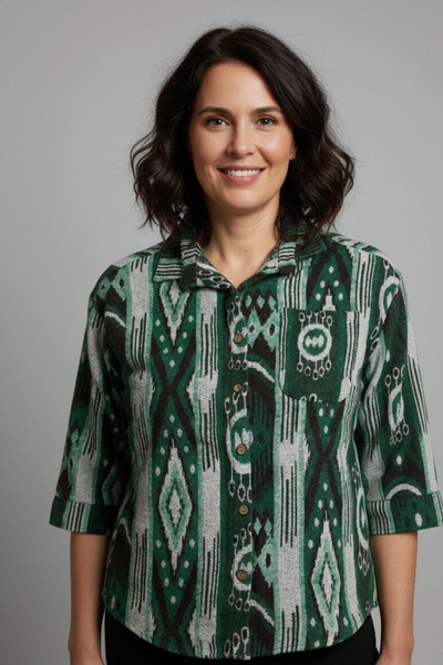 YusGos Women's Single Pocket 4/3 Sleeve Ethnic Patterned Thick Lumberjack Jac...