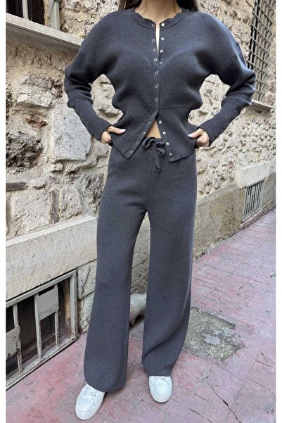 yeditepe fashion Snap Fastener Slim Cut Ella Knitwear Set