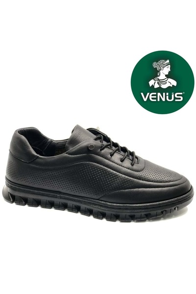 Venüs Ruff Genuine Leather Orthopedic Women's Casual Shoes Black