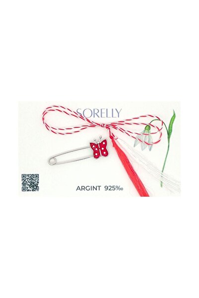 Bijuteria SORELLY Broșă din argint 925 cu clips, fluture roșu