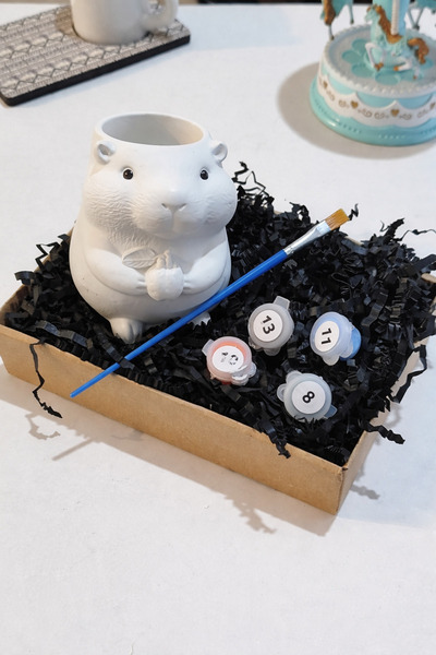 Denic Tasarım Taş Boyama Seti-Sevimli Kapibara-Boya-Fırça- Biblo- Kalemlik-Ço...