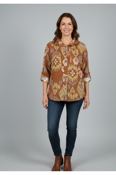 YusGos Women's Single Pocket 4/3 Sleeve Ethnic Patterned Thick Lumberjack Jac...