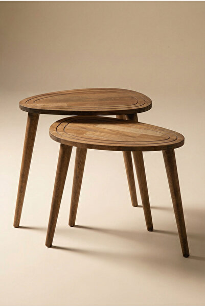 Fawdecor Sweet Modern Masif Doğal Ahşap 2’li Zigon Sehpa Seti