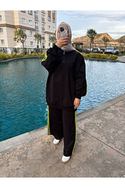 Wovi Moda Hijab Tracksuit Set Double Set Zippered Collar Cotton