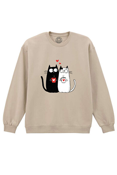 Cu Pisici Bluza Printata-Love, Purrs & Coffee, Unisex, Valentine's Day