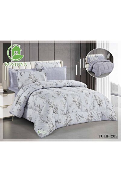 RoShield Tulip Summer Bedspread Set (Double Size, 6 Pieces, Two Different Sides)