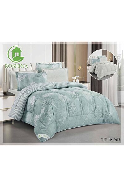 RoShield Tulip Summer Bedspread Set (Double Size, 6 Pieces, Two Different Sides)