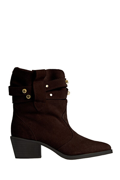 ToH Shoes Leea Dark Brown Suede Boots With Gold Studs