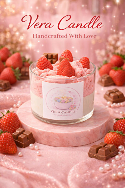Vera Candle Çilek Kokulu Çilek Çikolata Krema Detaylı Soya Wax Mum Ahşap Fitil
