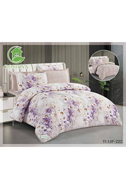 RoShield Tulip Summer Bedspread Set (Double Size, 6 Pieces, Two Different Sides)
