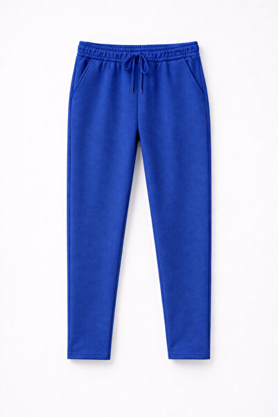 metsawear Dar Kalıp Saks Blue Color 3 Threaded Ribbed Sweatpants – Narrow Leg