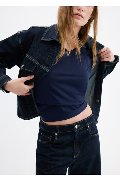 MANGO Woman V yakalı pamuklu tişört