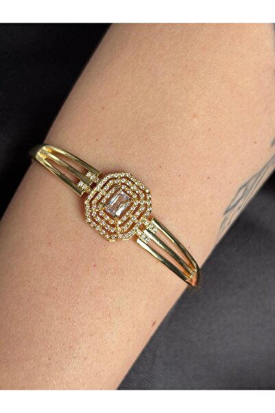 lotusbybuket سوار من الفولاذ المقاوم للصدأ مرصع بحجر الزركونيوم باللون الذهبي