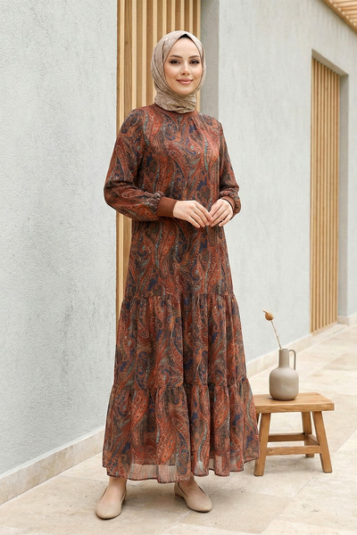 Kirazgym Women's Ethnic Pattern Layered Skirt with Lining Chiffon Hijab Dress...