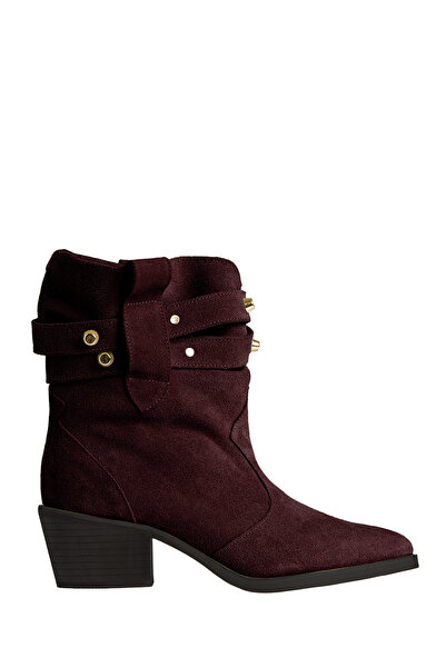 ToH Shoes Leea Burgundy Suede Boots With Gold Studs