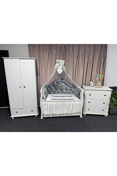 PeppiBambini Lenjerie de patut personalizata 11 piese REGAL Catifea Grey -