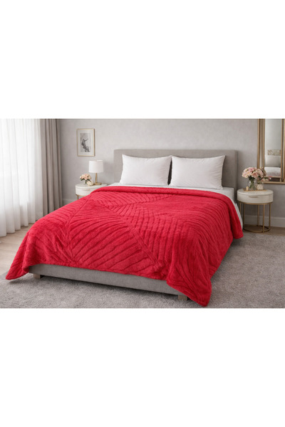 Home DKKN Çift Kişilik Battaniye 220x240 Peluş Kabartma Desenli Battaniye Kır...
