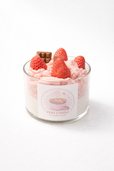 Vera Candle Çilek Kokulu Çilek Çikolata Krema Detaylı El Yapımı Soya Wax Mum ...