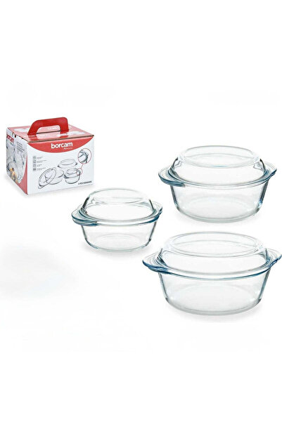 dealshopromania Set de 3 vase rotunde în yeni cu capace - Borcam, 0,84 litri,...