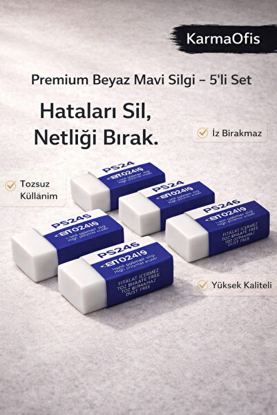 KarmaOfis Premium Beyaz Silgi 5’li Set – Tozsuz, İz Bırakmayan, CE Belgeli