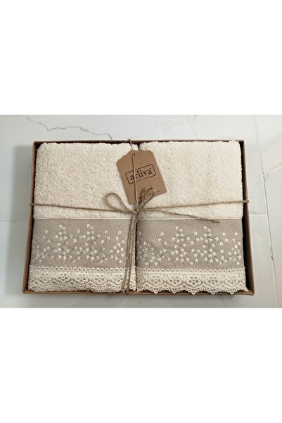 Arliva Home Bukle Embroidered Lace 2-Piece Boxed 50X85 cm Hand and Face Towel