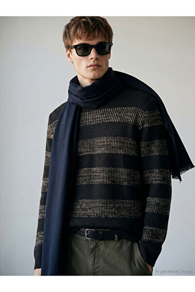 LC Waikiki Rmz Gi̇yi̇m Farkiyla Zero Roba Collar Striped Men's Knitwear Sweater