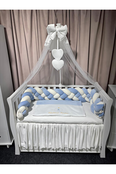 PeppiBambini Personalized 11-piece crib bedding -Blue Velvet Braided Sides -