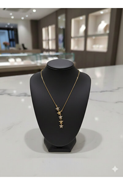 Septemmart قلادة سلسلة نجمة من النحاس الأصفر بخمسة صفوف مرصعة بحجر الزركون ال...