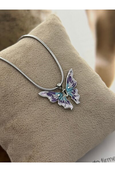 roshel Vip Series Tarnish Resistant Steel Enamel Butterfly Pendant Silver Col...