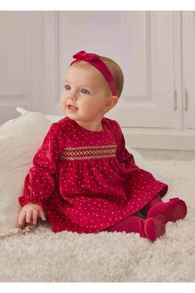 MAYORAL Kız Bebek İşlemeli Kadife Elbise