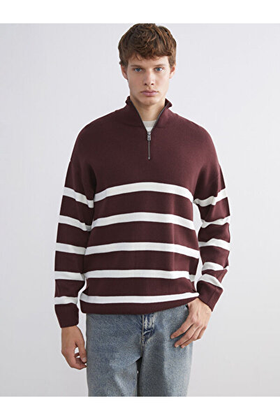 LC Waikiki Rmz Gi̇yi̇m Farkiyla Zippered Stand Collar Striped Men's Knitwear ...