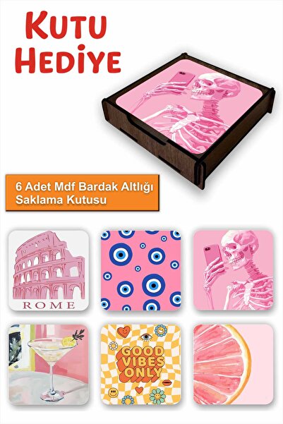 UNT 6-Piece Mdf Coasters with Storage Box Modern Designs