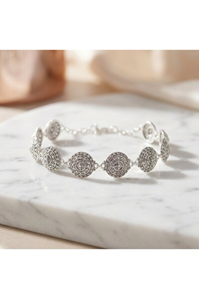 Arvenia Silver Markazit Taşlı Mandala Motifli Gümüş Bileklik