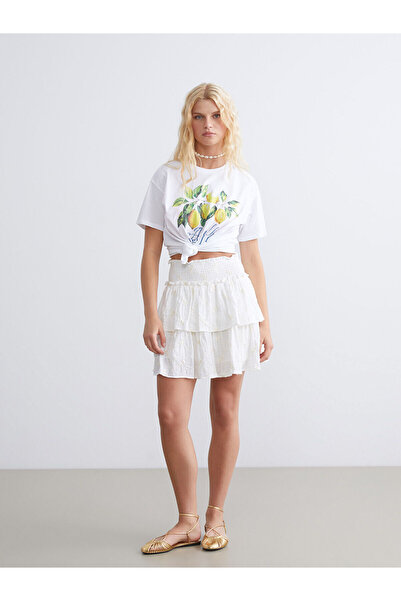 LC Waikiki Özmarka Fusta mini plisată cu broderie și talie elastică, sezon nou