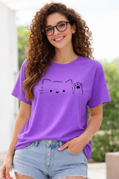 ArtYus Hello Cat Paw Printed Cotton Relaxed Fit Round Neck Unisex T-Shirt