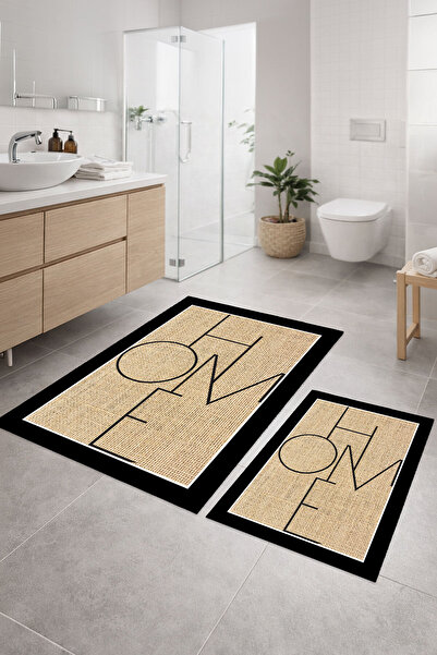 Nihai Ev Dijital Kaymaz Yıkanabilir Home Jüt Görünümlü İkili Banyo Paspası Ba...