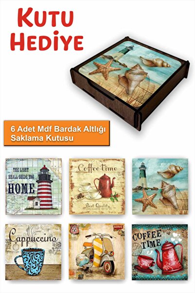 UNT 6-Piece Mdf Coasters with Storage Box