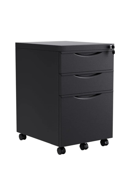 Protector Three-drawer filing cabinet, black, fully assembled