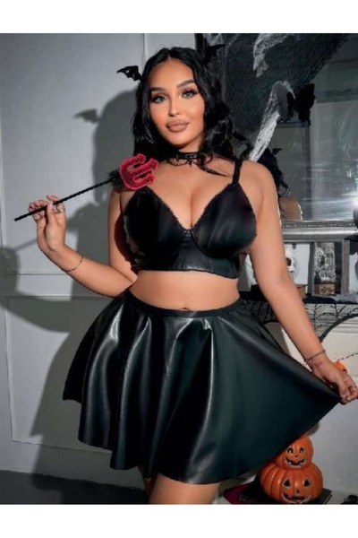 Bleu Petite Set elegant de seară din piele artificială, mărime mare, negru