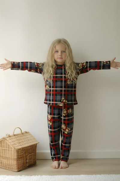 ESİLA KİDS Girls' Pajama Set Long Sleeve Teddy Bear Patterned