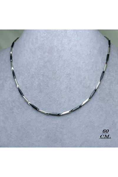 Rasa 316L Stainless Steel Tarnish Resistant Men's Necklace - Black Silver Cyl...