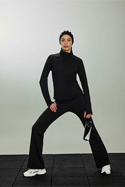 DeFacto Flare Fıt Waist-Hugging Sports Black Women's Pants C9192Ax/Bk81