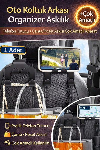 Hane Dostu Oto Koltuk Arkası Organizer Askılık – Telefon Tutucu + Çanta/Poşet...