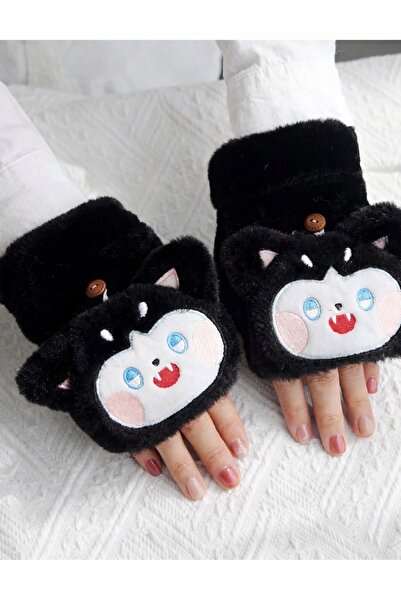 MD Moda Accessories Sevimli Figürlü Peluş Yarım Parmak Eldiven – Yumuşak Sıca...