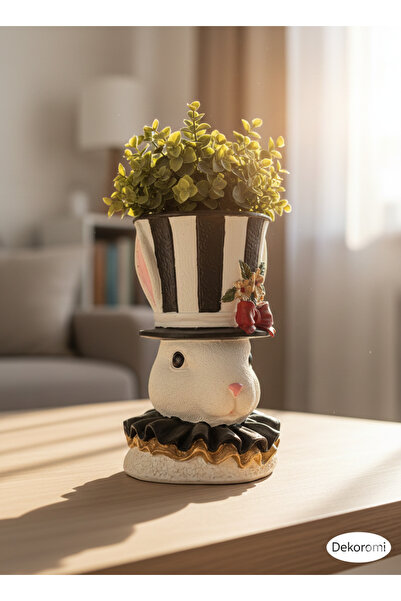 Dekoromi Dekoratif Siyah Beyaz Tavşan Saksı Heykeli 29x19cm (Çiçek, Kaşıklık ...