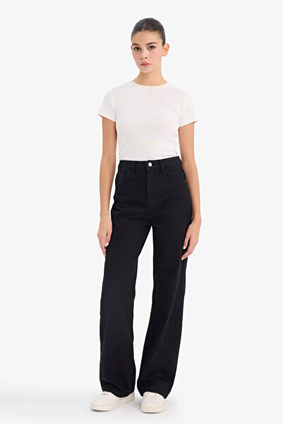DeFacto Pantaloni de damă negri cu picior larg, stil anii '90, E9125AX/NM40