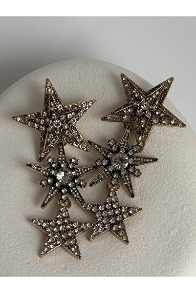 BHR AKSESUAR Gold Zircon Stone Big Dangle Star Earrings (7.7 cm)