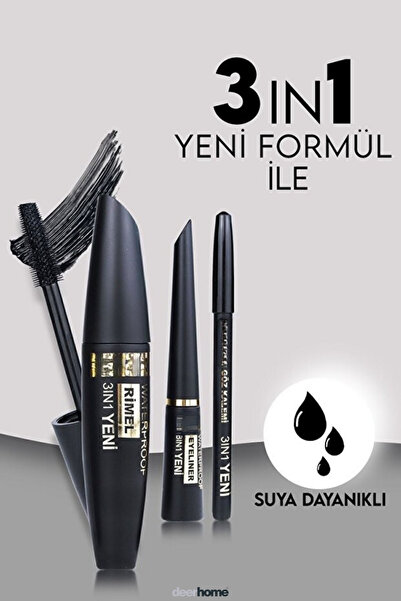 MCA Deerhome False Lash Effect 3 In 1 Suya Dayanıklı Maskara & Kalem & Eyelin...