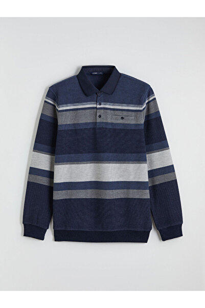 LC Waikiki سترة إنديجو بولو مخططة بياقة بولو